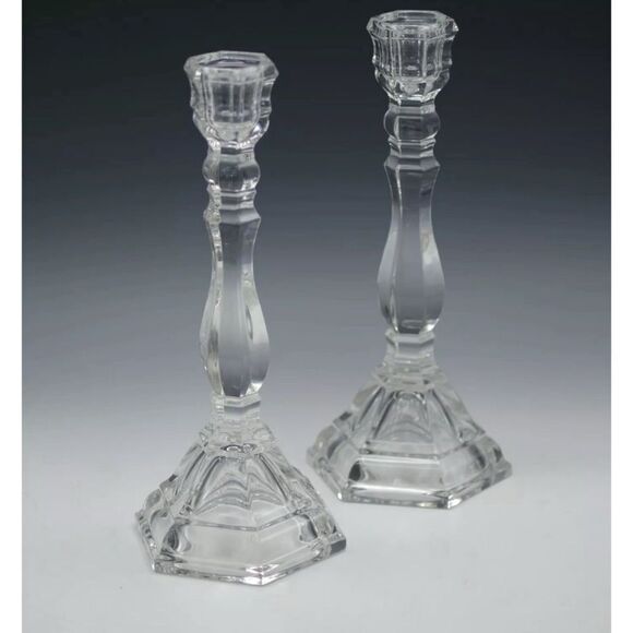 TIFFANY AND CO CRYSTAL HAMPTON 9" CANDLESTICK CANDLE HOLDER PAIR MADE IN GERMANY - Picture 3 of 9